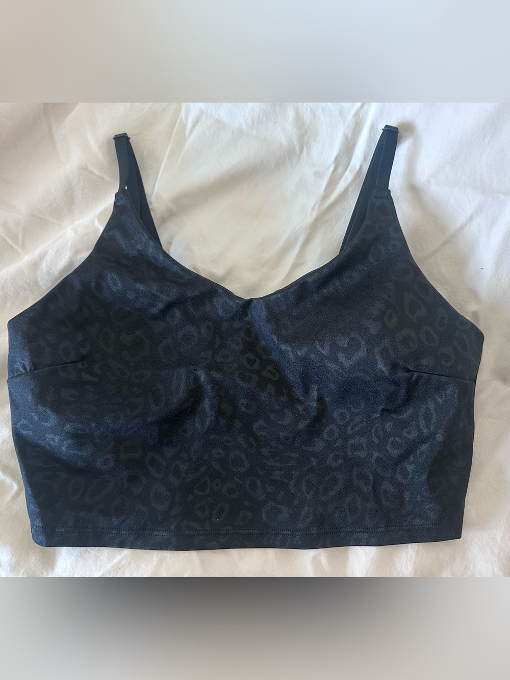 Athleta Shiny lk New! black leopard crop tank yoga top workout bra Remove pads S